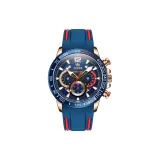 Синий ремешок, розовое золото, корпус, синий циферблат, мужской