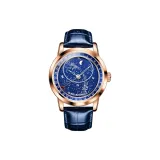 Синий кожаный корпус, розовый циферблат, звездно-синий дизайн