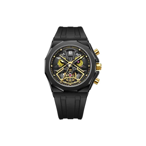 SVJ Round Watch Collection Кварцевый механизм Резиновый ремешок Часы Мужские Черный циферблат