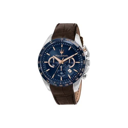 Maserati Owl Italian Vintage Collection Наручные часы Кварцевый механизм Естественная кожа Ремешок 45 мм Синий циферблат Мужские часы