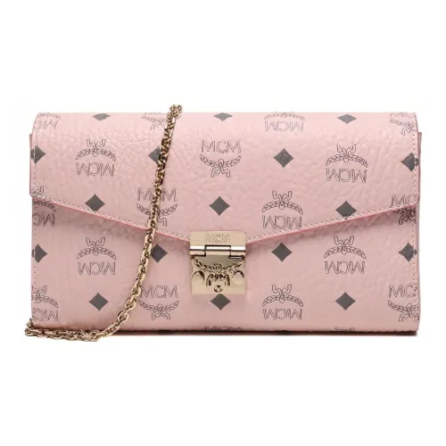 MCM Millie Visetos Кожа Конверт Сумка Сумка с цепочкой Сумка через плечо Сумка на плечо Средний Женская Вишневый цветок Розовый