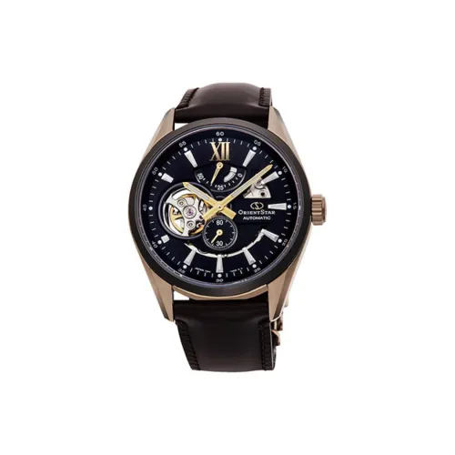 ORIENT STAR Автоматический Ручной Механизм Кожаный Ремешок Часы Мужские Черный Циферблат