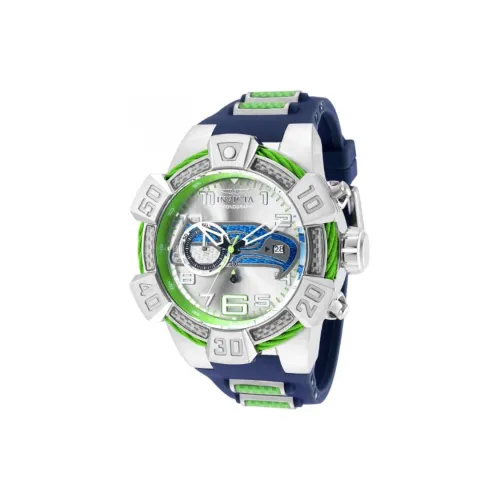 INVICTA Мужские часы Кварцевый механизм Силиконовый ремешок 52 мм Серебристый циферблат