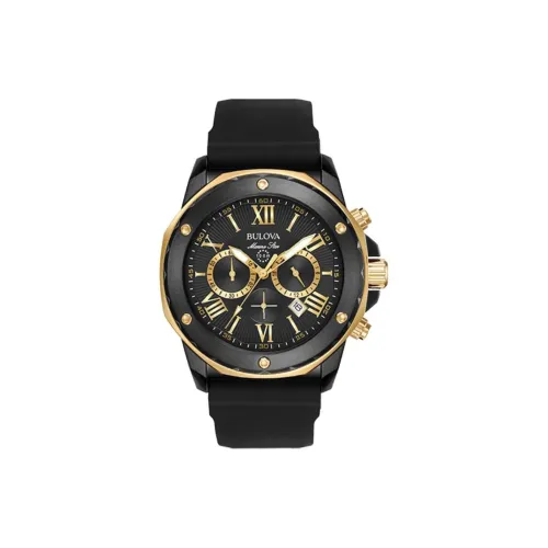 BULOVA Мужские часы Кварцевый механизм Силиконовый ремешок 44 мм Черный циферблат