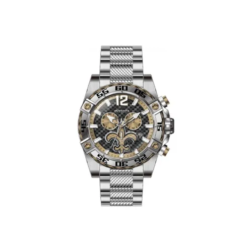 INVICTA NFL New Orleans Saints Collection Часы Кварцевый механизм Ремешок из нержавеющей стали 52 мм Черный циферблат