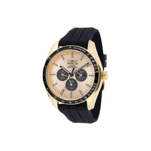 INVICTA Мужские часы Кварцевый механизм Силиконовый ремешок 44 мм Золотой циферблат