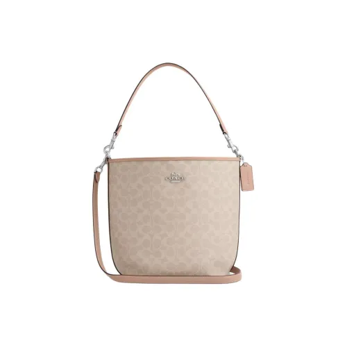 COACH Городская фирменная покрытая холстовая сумка сумка сумка через плечо маленькая женская песочного цвета