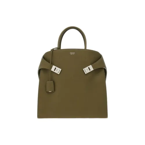 Ferragamo Hammered Текстура Телячья кожа с Пряжка Тоут Сумка Сумка для покупок Сумка Мужская Оливково-зеленая