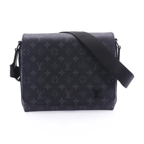 LOUIS VUITTON District Холст и Кожа Курьерская Сумка Сумка через плечо Маленькая Мужская Черная и Серая
