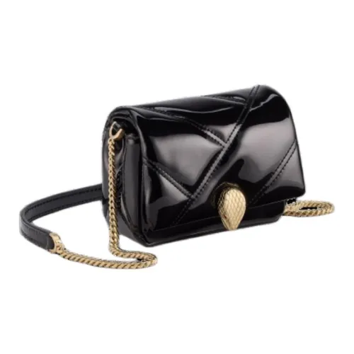 BVLGARI Serpenti Cabochon Телячья кожа Сумка через плечо Мини Женская Черная