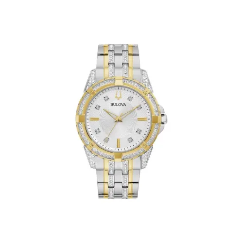 BULOVA Мужские часы Кварцевый механизм Ремешок из нержавеющей стали 42 мм Белый циферблат