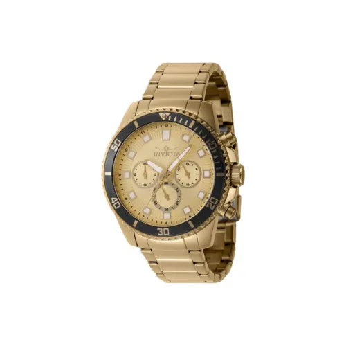INVICTA Мужские часы Кварцевый механизм Ремешок из нержавеющей стали 45 мм Золотой циферблат
