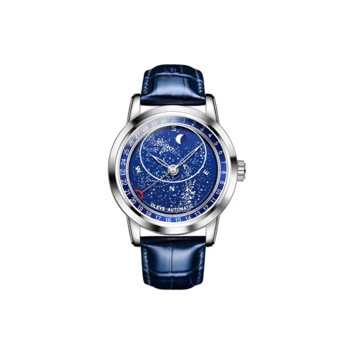OLEVS Wisdom Series Автоматический Механический Механизм ПУ (Полиуретан) Ремешок Часы Мужские Синий Циферблат