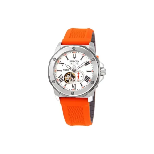 BULOVA Мужские часы Автоматический механический механизм Резиновый ремешок 45 мм Белый циферблат