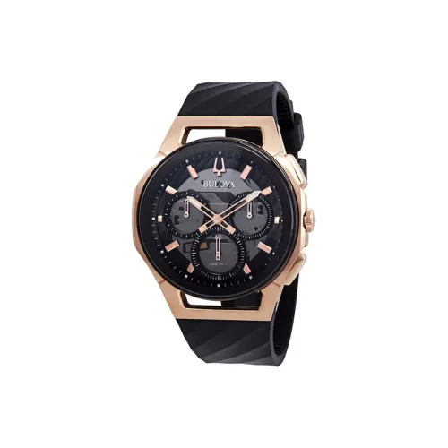 BULOVA Мужские часы Кварцевый механизм Резиновый ремешок 44 мм Черный циферблат