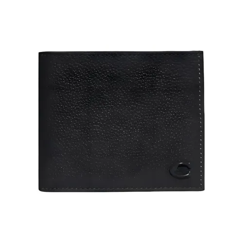 COACH Кошелек Billfold Полированная текстура галки Коровья кожа Мини Мужской Черный