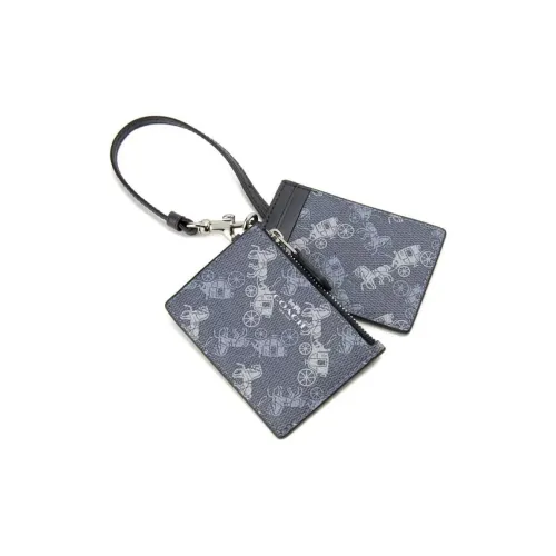 COACH Lanyard PVC с кожаными вставками держатель для карт мини женский синий