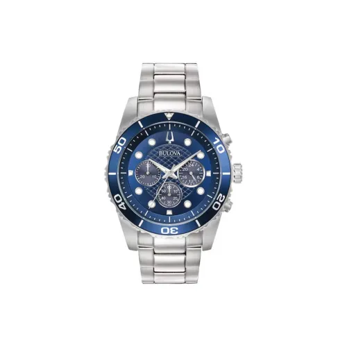 BULOVA Мужские часы Кварцевый механизм Ремешок из нержавеющей стали 43 мм Синий циферблат