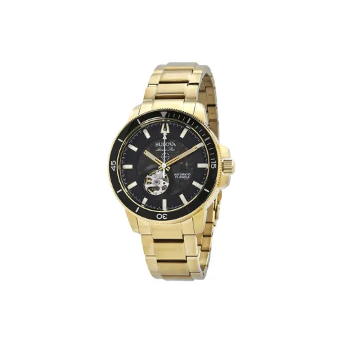 BULOVA Мужские часы Автоматический механический механизм Кожаный ремешок 45 мм Черный циферблат