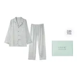 [Подарочная коробка комплект] Длинный рукав топ + штаны (серебристо-серый) сливовый и бамбук с скрытой текстурой мужские комплекты одежды.