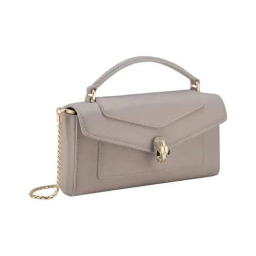 BVLGARI Лакированная поверхность Телячья кожа Портативный Одно плечо Через плечо Чехол для телефона Женские Серый