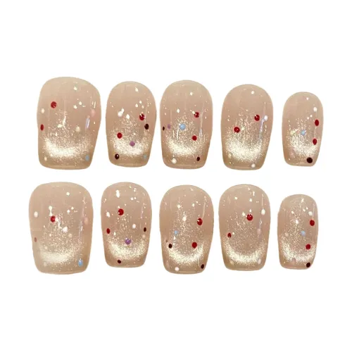 XIAMEIYU Сладкий Bakery Винтаж Французский Гороховый узор Шелк Кошачий глаз Укороченный Ручной Nail Art False Nail Короткий LADDER 15mm