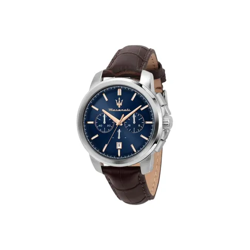 Maserati Success Collection Мужские часы Кварцевый механизм Естественная кожа Ремешок 44 мм Синий циферблат