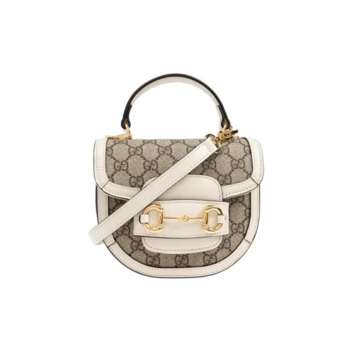 GUCCI Horsebit 1955 Холст и кожа Сумка Сумка через плечо Мини Женский Бежевый