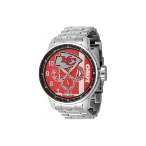INVICTA NFL Kansas City Chiefs Collection Часы Кварцевый механизм Ремешок из нержавеющей стали 48 мм Красный циферблат