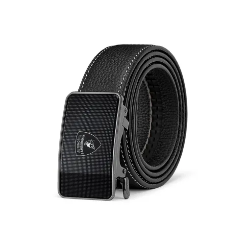 AUTOMOBILI LAMBORGHINI Ремни из коровьей кожи Мужской Черный Ширина 3,4CM