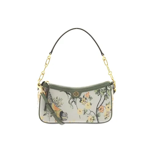 TORY BURCH T Monogram Brocade Leather Insert Shoulder Bag Portable After School Shoulder Bag Women's Winter Saint White