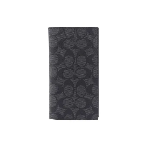 COACH Travel Wallet Покрытый холст кошелек из телячьей кожи мужской черный