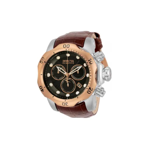 INVICTA Наручные часы Кварцевый механизм Кожаный ремешок 53,7 мм Черный циферблат Мужские часы