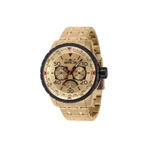 INVICTA Pilot Collection Мужские часы Кварцевый механизм Ремешок из нержавеющей стали 48 мм Золотой циферблат