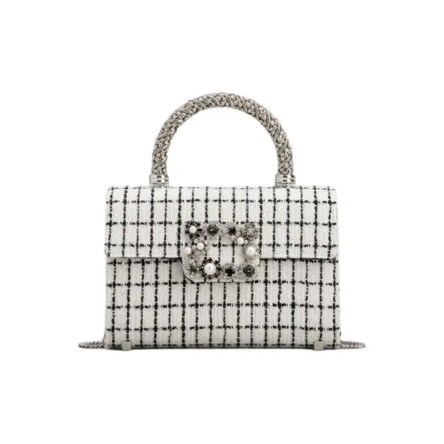 Roger Vivier Клетчатая Шерстяная Ткань Сумка через плечо Сумка Мини Женская Белая и Черная