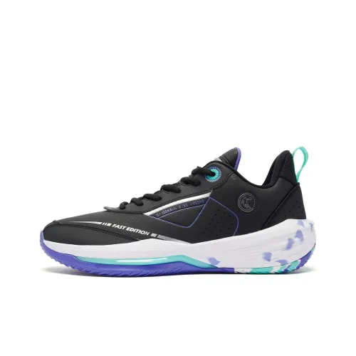 QIAODAN FETEAM Баскетбольные кроссовки Low Топ Черный Пейсли‑фиолетовый Мужской