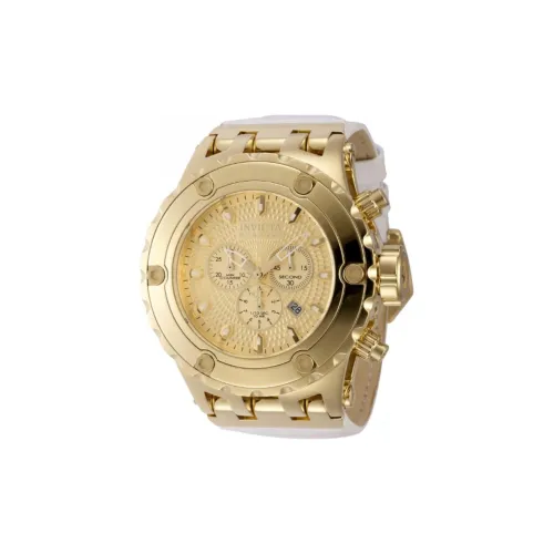 INVICTA Наручные часы Кварцевый механизм Кожа Нержавеющая сталь Ремешок 52 мм Золотой циферблат Мужские часы