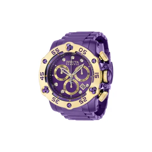 INVICTA Мужские часы Кварцевый механизм Ремешок из нержавеющей стали 52,5 мм Фиолетовый циферблат Часы