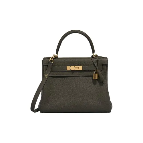 HERMES Kelly Коровья кожа Togo Сумка Kelly Сумка через плечо Сумка Женская C6 Vert DE Gris Серый Зеленый