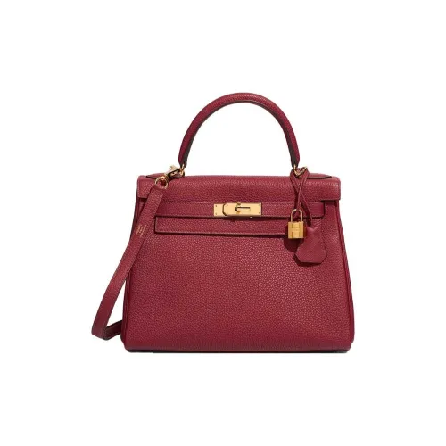 HERMES Kelly Сумка из коровьей кожи Togo Kelly Сумка через плечо Сумка для женщин Гранатовый красный