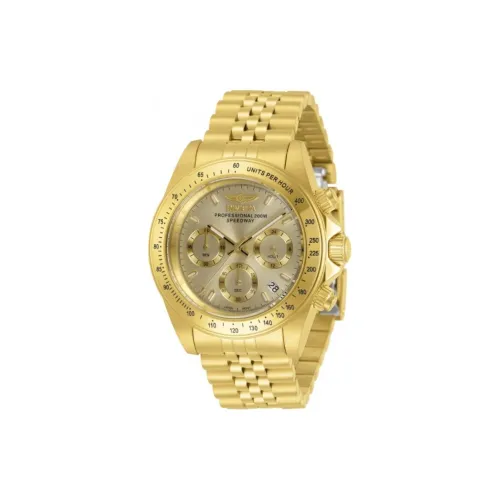 INVICTA Мужские часы Кварцевый механизм Ремешок из нержавеющей стали 39,5 мм Золотой циферблат