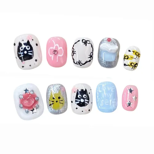 XIAMEIYU Милый Ручной Рисунок Котенок Фальшивая Гвоздика Короткий Квадратный Круглый 14мм