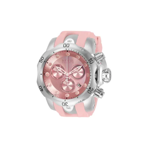 INVICTA Наручные часы Кварцевый механизм Силиконовый ремешок из нержавеющей стали 53,7 мм Розовый циферблат Мужские часы