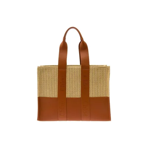 Chloe Woody Raffia Кожаная вставка Тоут Сумка Сумка для покупок Женская Сумка Светлый Умбра
