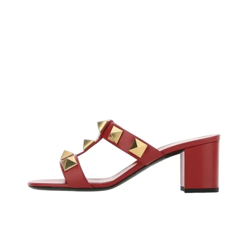 Valentino Roman Stud Quick-Dry Slippers Women's Red Валентино Роман Студ Быстросохнущие Слипоны Женские Красные