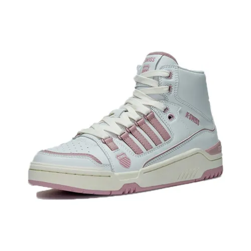 KSWISS Slip-resistant Abrasion-resistant High Top Skateboard Shoes Unisex White Pink KSWISS Противоскользящие Износостойкие Высокие Кроссовки для Скейтбординга Унисекс Белый Розовый