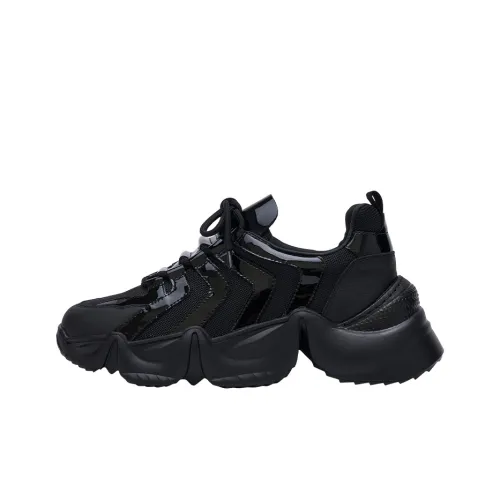 CINDY C ERIC Устойчивые к истиранию Низкие Топ Кроссовки с Толстой Подошвой Женские Черные