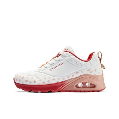 Skechers Tres Air Uno Амортизация Устойчивость к истиранию Покрытие Поддержка Низкий Топ Повседневная обувь Женская Белый Красный