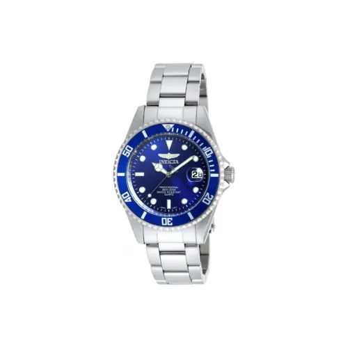 INVICTA Мужские часы Кварцевый механизм Ремешок из нержавеющей стали 37,5 мм Синий циферблат