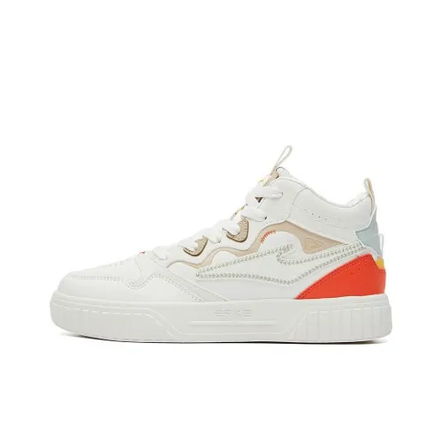 Erke Torte Slip-resistant Abrasion-resistant Lightweight MID Skateboarding Shoes Women's White Orange Эрке Торт Slip-resistant Abrasion-resistant Lightweight MID Скейтбординг Кроссовки Женские Белый Оранжевый